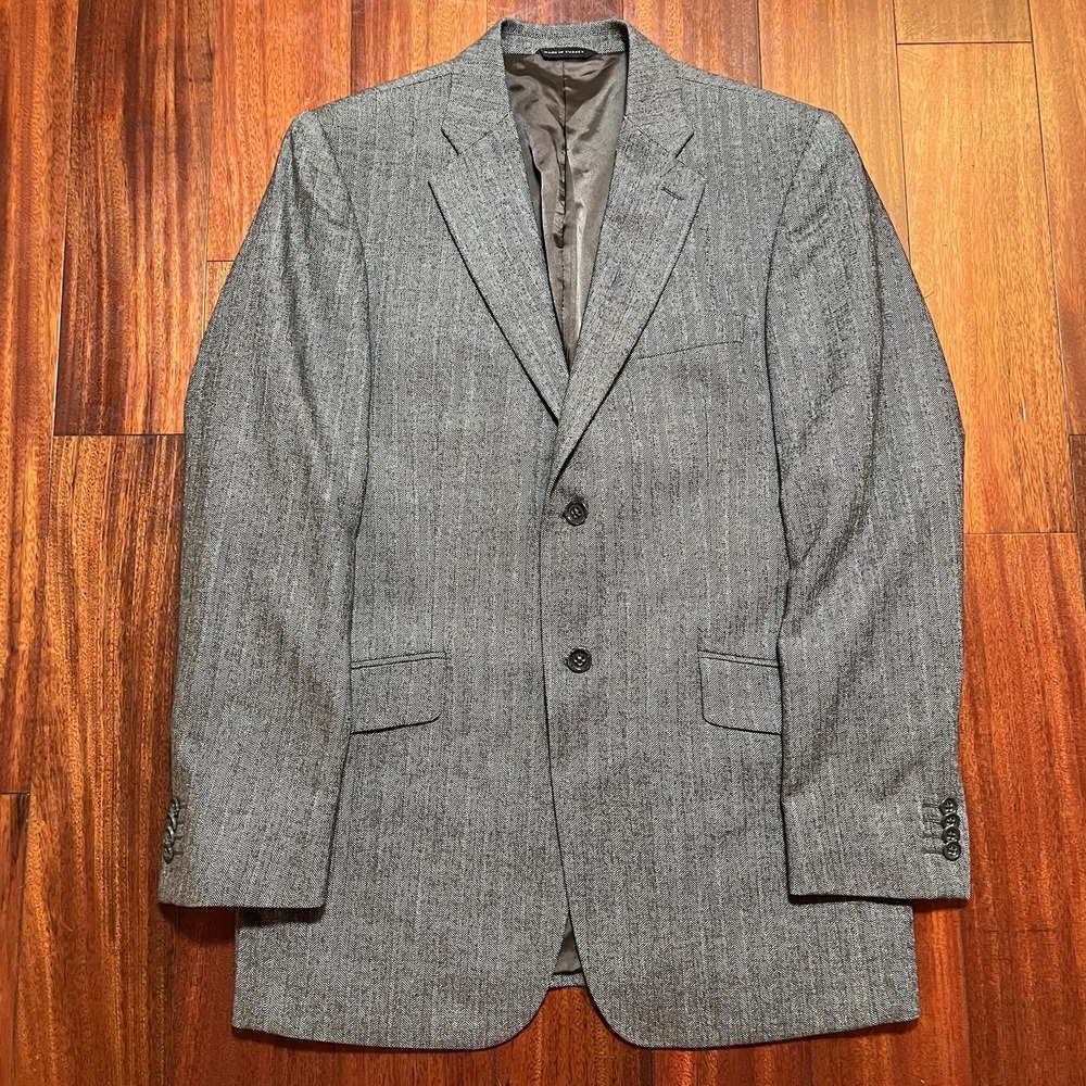 Vintage Banana Republic Blazer Mens 40R Gray 100% Wool Herringbone Preppy EUC